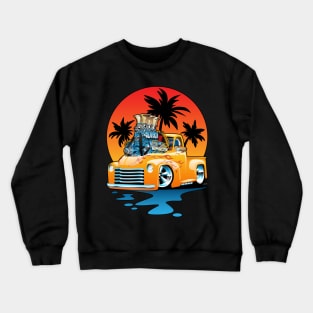 Classic American Hot Rod Pick-up Truck with Sunset Cartoon Crewneck Sweatshirt